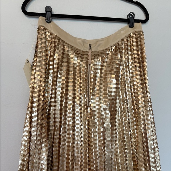 Anthropologie Maeve Natalia Gold Sequin Midi Skirt Pleated A-Line Size 12 NWT - Picture 11 of 15